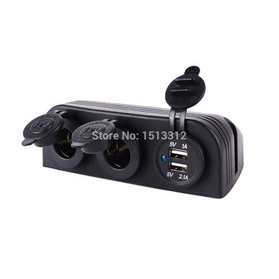 DIY Waterproof 12~24V Motocycle Car Dual USB Charger Adapter + Dual Lighter Sockets