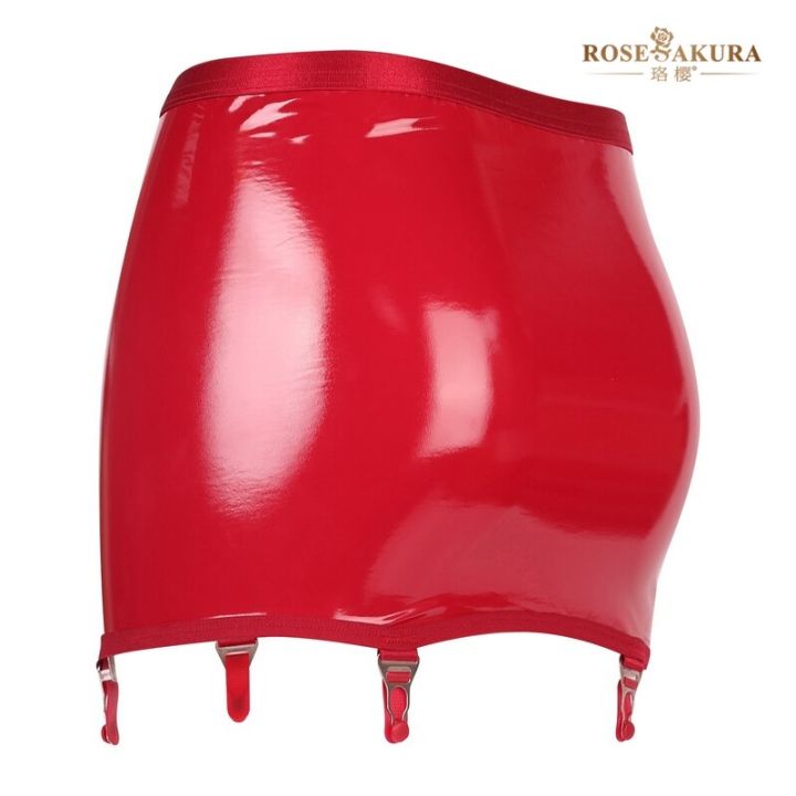 Women Patent Leather Hip Skirt Garters Metal Gourd Buckle High-Grade Glossy Ultra-Short Paragraph Lingerie Stockings Accessories