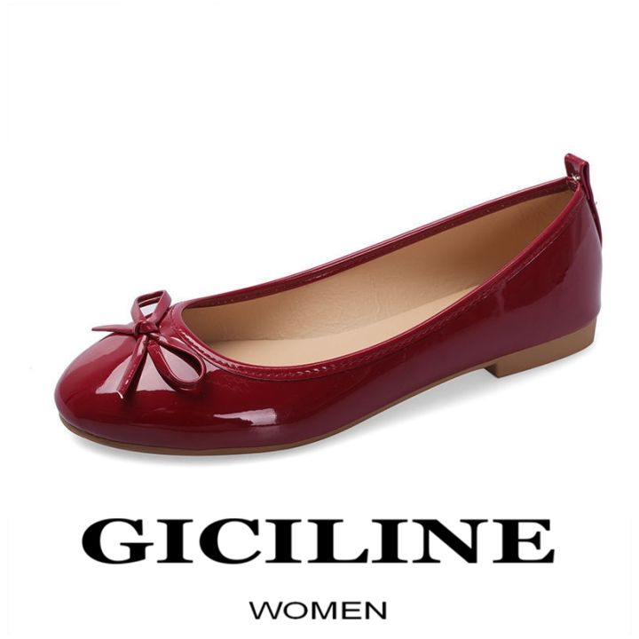รองเท้าแตะหญิงบัลเล่ต์ติดโบว์สำหรับผู้หญิง-รองเท้าโลฟเฟอร์ลำลองคลาสสิกรองเท้าหนังสีแดงดีไซน์แฟชั่นฤดูใบไม้ผลิ2022