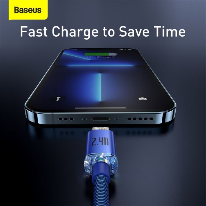 baseus-usb-สายสำหรับ-iphone-14-13-12-11-8-plus-fast-สำหรับ-x-7-pro-ชาร์จ-ipad-xr-pro-wire-2-4a-สายชาร์จ-xs