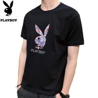 PLAYBOY เสื้อยืดแขนสั้นผู้ชาย,แฟชั่นแนวเกาหลีหลวมผ้าฝ้ายหล่อ