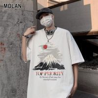 MOLAN เสื้อยืดผู้ชายแฟชั่นใหม่พิมพ์ลายแขนยาวขนาดใหญ่สั้นคอกลม