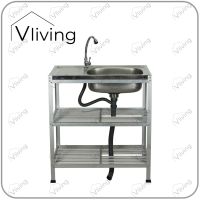 ?ส่งฟรี VLIVING ซิ้งค์ล้างจาน อ่างล้างจาน สแตนเลส 3ชั้น (75 CM.)