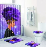 African Woman Pattern Waterproof Polyester Fabric Shower Curtain Set Non Slip Rugs Carpet for Bathroom Toilet