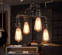 [COD] creative industrial decoration four-head water pipe chandelier loft retro wrought iron nostalgic bar cafe lamps