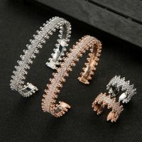 【lz】㍿  Banhado a ouro Zircônia Declaração Pulseira Anel Set ornamento De Festa De Casamento De Luxo