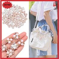 OSJYGO 10PCS งานฝีมือ DIY รูปดอกไม้ เครื่องประดับหมวก ปุ่ม Rhinestone คลิปหนีบหมวก กระดุมมุก กิ๊บติดผมไข่มุก