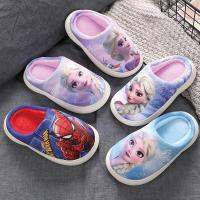 Elsa/Spider-Man รองเท้า รองเท้าใส่ในบ้าน พ่อแม่และลูก เด็ก รองเท้าผ้าฝ้าย ฤดูหนาว การ์ตูน ลื่น บ้าน รองเท้าแตะ