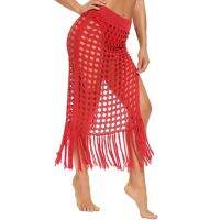 FN946N Women Perspective Cutout Split Tassel Beach Skirt Casual Sexy Style Soild Crocheting Knitted Skirt Beach Skirt Women Be