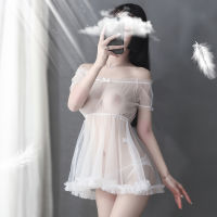 New sexy underwear perspective Princess suit one shoulder gauze skirt seduces girls transparent milk leakage sleeping skirt ARQT