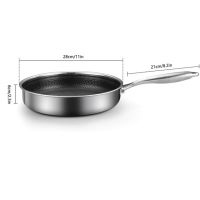 304 Stainless Steel Frying pan Uncoated Durable non-stick wok pan Steel Handle Griddle Pan For Kitchen Induction Cooker Wok pan