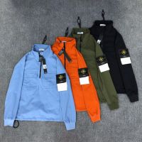 STONE ISLAND Multi-Pocket Armband Stone Island เสื้อทำงานแขนยาว Half-Zip Pullover Jacket Windproof กีฬากลางแจ้ง Jacket