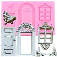 3D Window Door Silicone Mold Birds Fondant Mould Cake Decorating Tools Candy Chocolate Gumpaste Moulds Bread Cake  Cookie Accessories