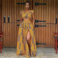 20212021 Summer African Dresses for Women Floral Print Dashiki Bazin Ladies Clothes Sexy Shoulder Off Robe Africaine Bohemia Skirt