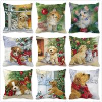 【JH】 cat dog 2022 new year christmas decoration cushion pillowcase snowman gift