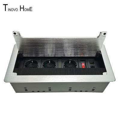 Hide dust proof home outlet box3 EU standard plugsbrush clamshell office table socketdual RJ45 network connector+power switch