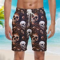 Horror Skull Graphic 3D Printed Mens Gothic Shorts Summer Beach Shorts Drawstring Elastic Waist Street Man Shorts Swim Trunks