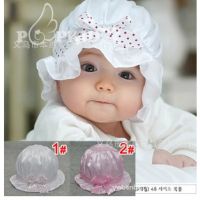 หมวกสาวน้อยแต่งโบว์และลูกไม้ ขอบระบาย มี 2 สี  Babies Girls Hat