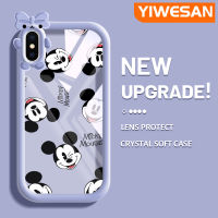 YIWESAN เคสสำหรับ iPhone X Xs Xr Xs Max กระแสแฟชั่นแบรนด์ Mickey Mouse Softcase น่ารัก Tpu ใสกรอบสีเคสกันกระแทกกล้อง