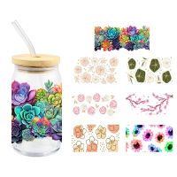 Uv Dtf Transfer Sticker Fashion Beautiful Flowers Diy Waterproof For 16Oz Glass Cups High Temperature Resistance Custom Decals