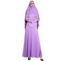 ผู้หญิง Eid Ramadan 2ชิ้นชุดสวดมนต์ชุดมุสลิมจีบ Hijab ผ้าพันคอ Abaya Jilbab Overhead Robe Kaftan อิสลามชุด