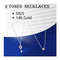 จี้2สีสร้อยคอสำหรับผู้หญิงเครื่องประดับ925เงินสเตอร์ลิง14K 585 70ซม. โซ่พวงกุญแจดอกไม้เชื่อมโยง45ซม. โช้คเกอร์รูปหัวใจโดม