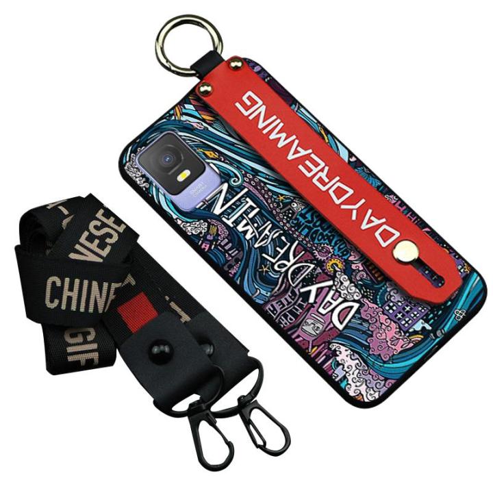 phone-holder-wristband-phone-case-for-tcl-403-graffiti-dirt-resistant-new-arrival-fashion-design-cute-lanyard-silicone