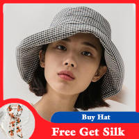 Wide Brim Fresh Plaid Womens Summer Bucket Hat Ladies Floppy Sun Hat Collapsible Large Size Fisherman Cap for Spring Visor Hat