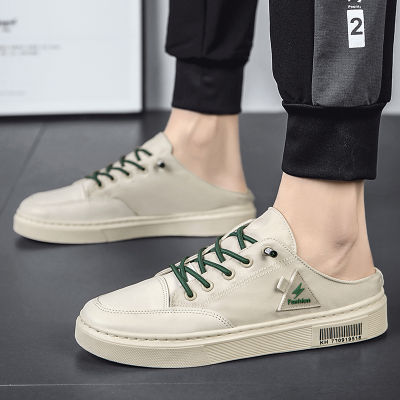 TOP☆Vikey New Fashion Men Half Shoes Casual Canvas Loafers Slip on Flat Soft Sole Shoes for Men Kasut Lelaki