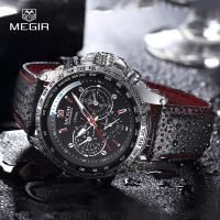 MEGIR hot fashion man 39;s quartz wristwatch brand waterproof leather watches for men casual black watch for male 1010