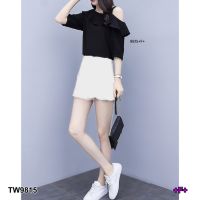 TwinsShopVipพร้อมส่ง TW9815 Set เสื้อสายเดี่ยวไหล่เียว + กางเกงกระโปรง