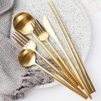 COD And Ready Stock Nordic style matte craftsmanship heavy feel gold-plated 304 high quality stainless steel table fork spoon coffee spoon tableware silverware set