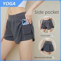 Brand New Tagged Ladies Two Piece Pocket Yoga Pants High Waist Stretch Sports Fitness Shorts Cycling Tennis Golf Skirts