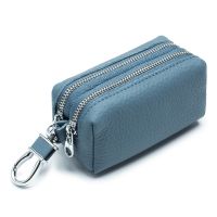 ۞ New Genuine Leather Men Key Wallet Male Car Key Bag Keys Holder Litchi Pattern Key Case Double Zipper Organizer Small Wallets