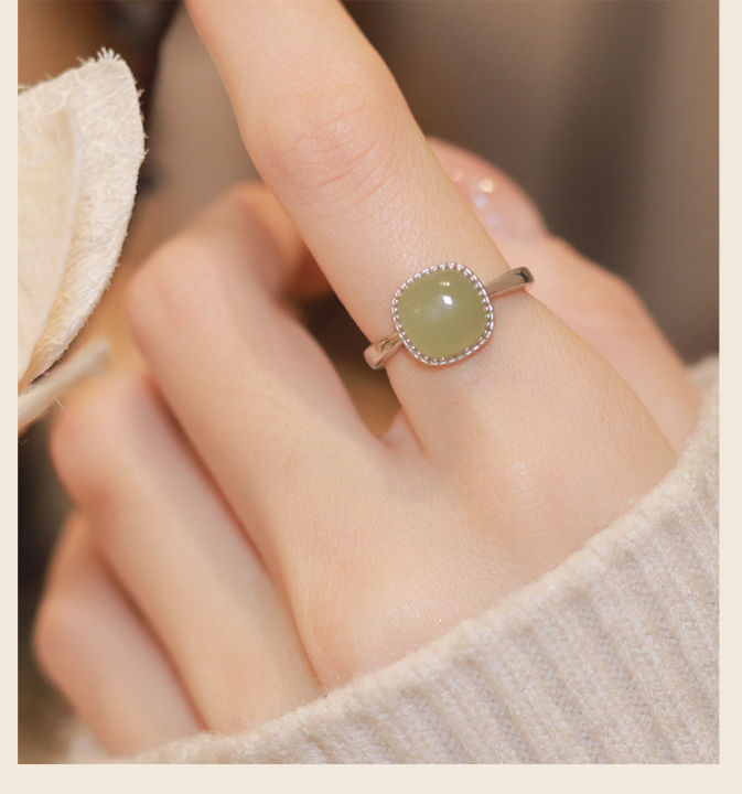 ht-แหวนน้ำตาลก้อนขนาดเล็กแหวนหยกเงินสเตอร์ลิง-925สีขาวเจดหยกดีไซน์แหวนหยก