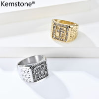 Kemstone สแตนเลส Zircon แหวนชุบทองเครื่องประดับสำหรับผู้ชายสำหรับผู้ชาย