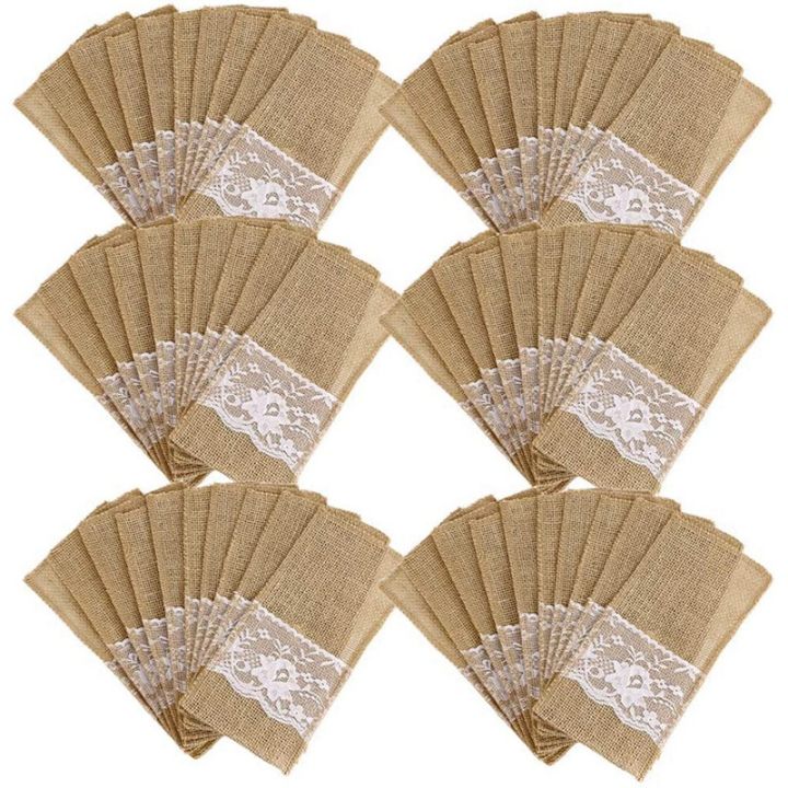 75Pcs Burlap Lace Cutlery Pouch Rustic Wedding Tableware Knife ...