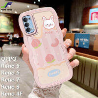 เคสโทรศัพท์หมีนำโชคสำหรับ OPPO Reno 4F / Reno 5 / Reno 6 / Reno 7 / Reno 8เคสกระต่ายน่ารักทีพียูอ่อนมีสีด้านฝาหลังขอบคลื่น