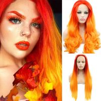 【jw】✌﹍● Ginger Transparent Frontal Wig Straight Ombre Curly Colorful Front Wigs Synthetic Hair