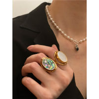 Brass With 18 K Gold Double Side Natural Shell Rings Women Jewlery Designer T Show Club Cocktail Party Rare Japan Korean