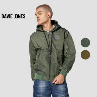 DAVIE JONES เสื้อฮู๊ดดี้ มีซิป ทรง Regular fit  สีเขียว สีน้ำตาล Zipped Hoodie in green brown JK0029GR BR