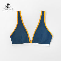 CUPSHE Blue Stylish V-Neck Bikini Top Women y Single Padded Bra Top 2022 Girls Separate Swimwear Bathing Bra Top