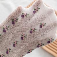 Womens Lace Flower Ruffle Turn-Cuff Socks Low Cut Ankle Socks Purple Soft Cotton Lettuce Dress Sock