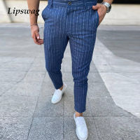 Fashion Mens Slim Trousers 2021 Autumn New Business Casual Striped Printed Pencil Pants For Men Mid Waist Long Pants Streetwear