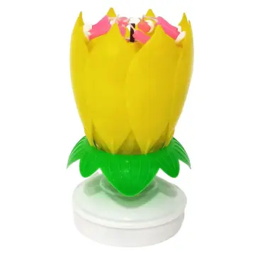 Lotus Candle Rotating Lotus Birthday Candle Cake Cupcake Candle LED Festive  Electric Flower Candle Singing Candle-Powered