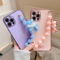 Balloon Dog Pearl Plating Chain Bracelet Phone Case For Samsung Galaxy S22 S21 FE S20 S 9 Plus edge Note 8 9 10 20 Lite Ultra