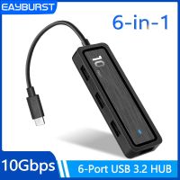 Eayburst อะแดปเตอร์ USB 10Gdps Superspeed 6 In 1 Type C To 4X USB 3.2 Gen 2 SD/TF Adaptador สำหรับ Macbook อุปกรณ์เสริมสำหรับ PC USB C HUB