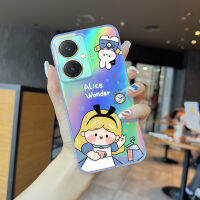 เคสโทรศัพท์สำหรับ Vivo Y27เด็กผู้หญิงเคสโทรศัพท์สลายเลเซอร์ลายการ์ตูนอลิซสโนว์ไวท์สีรุ้งโปร่งใสขอบบางเฉียบ TPU นุ่มมากเคสกันกระแทกมีสีสันในตัวเคสปลอกบัตรเลเซอร์