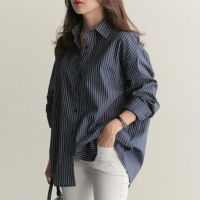 ✟  Women Shirt Stripes Blouse Lady Loose Long Sleeve Oversized Shirt Casual 2023 Spring Autumn Female Street Shirts