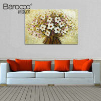 Barocco Hand Painted Knife Smalll Flower Oil Painting on Canvas Modern Abstract Color Flowers Oil Painting Wall Art Picture for Home Art Decoration 60x90cm 70x100cm 80x120cm Big Size